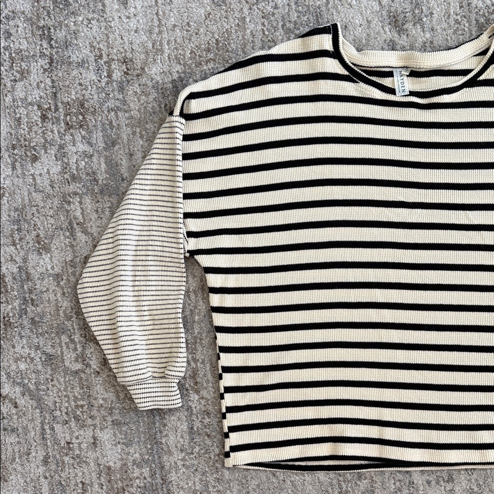 Hayden Black and Cream boxy Striped Top